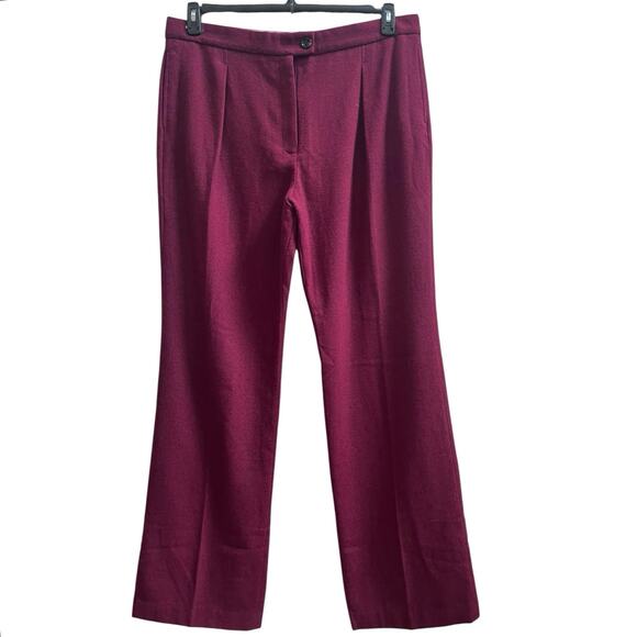 MNG Mango New Burgundy Wool Blend Size 14 Pant Long 34.5 Inch Inseam Office - Picture 2 of 14